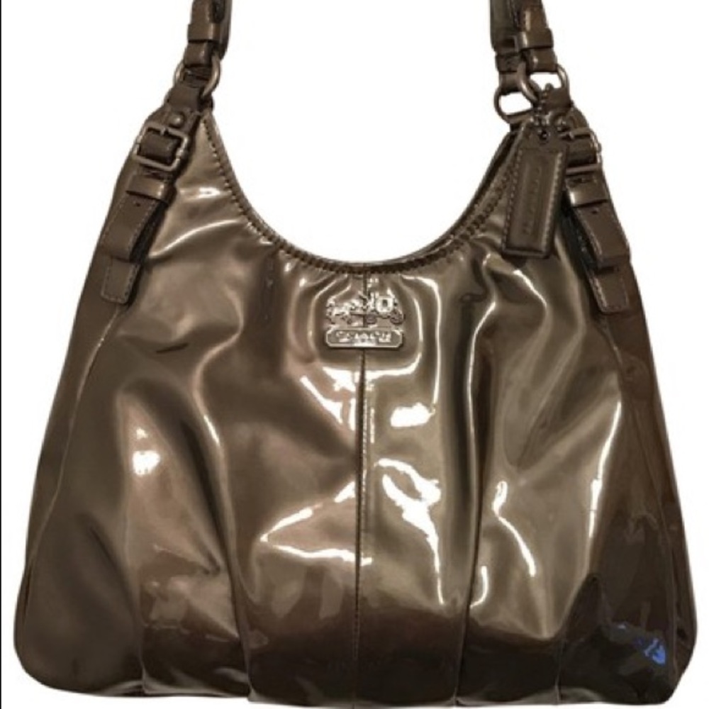 Gray Silver Gunmetal Patent Leather Shoulder Bag